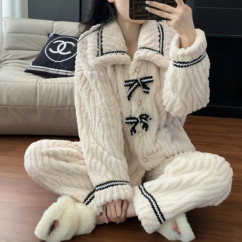 Solid Casual Pajamas For Women Two Pieces Sleepwear Women's Pajama Trousers Loungewear Sets Nightwear Female Home Suit Clothes