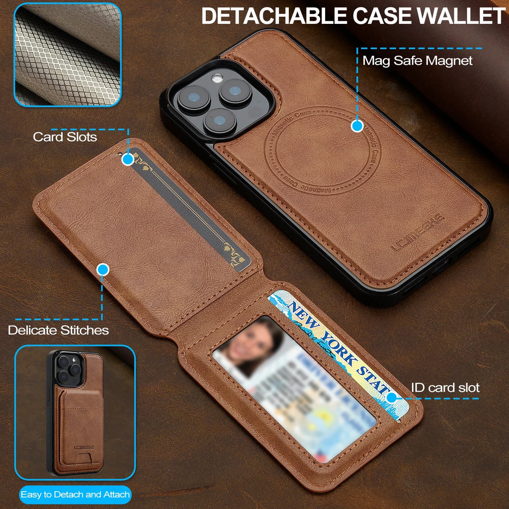 Detachable Magnetic 2 In 1 Leather Case For iPhone 16E 17 1615 14 13 12 11 Pro XS Max Air XR 8 7 Plus SE Card Pocket Phone Cover