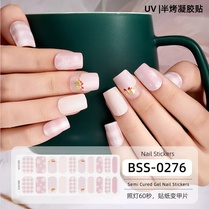 20/22tipsChristmas Semi Cured Nail Sticker UV Led Lamp Semi Cured Gel Design Nail Decals Waterproof Nail Stickers Nail Manicure