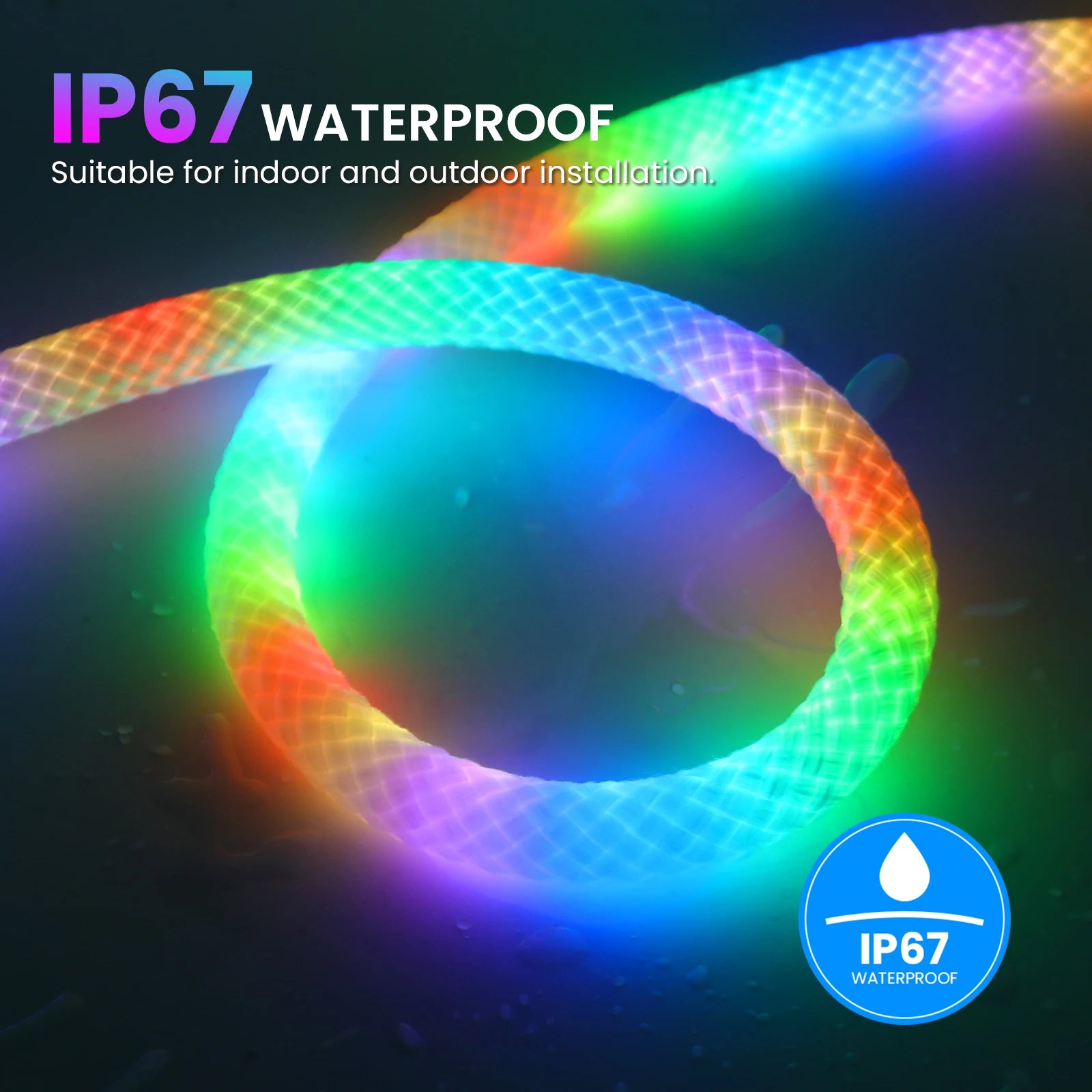 360 Glow Round RGB Neon LED Woven Strip Light 24key Bluetooth APP Remote Control 5V USB WS2812B Music Sync Waterproof Rope Decor