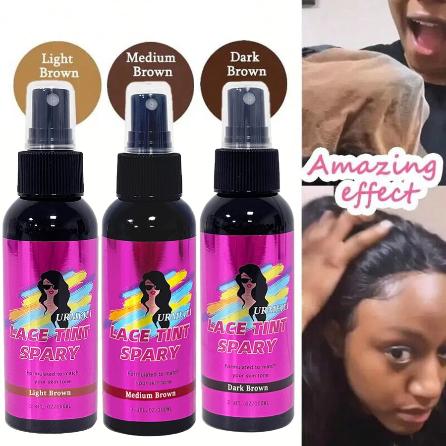 100ML Waterproof Lace Tint Spray Concealer Mousse Melting for Wigs Lace Closure Front Toupees Edge Control Hair Makeup
