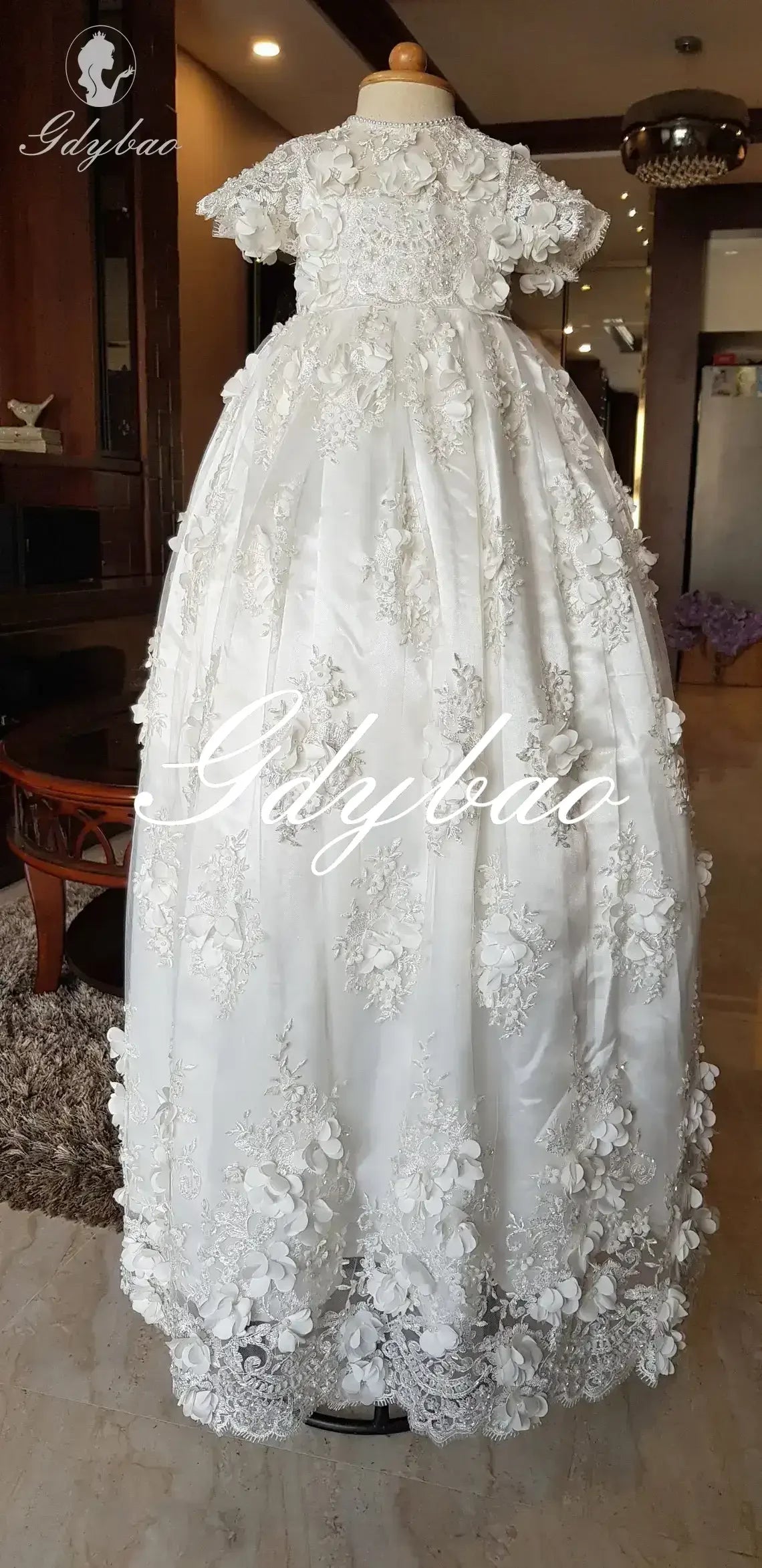 Luxury Baptism Dress Baby Girls Robe Lace Christening Gown With Bonnet Off White Ivory Custom Made New 2025 Customized