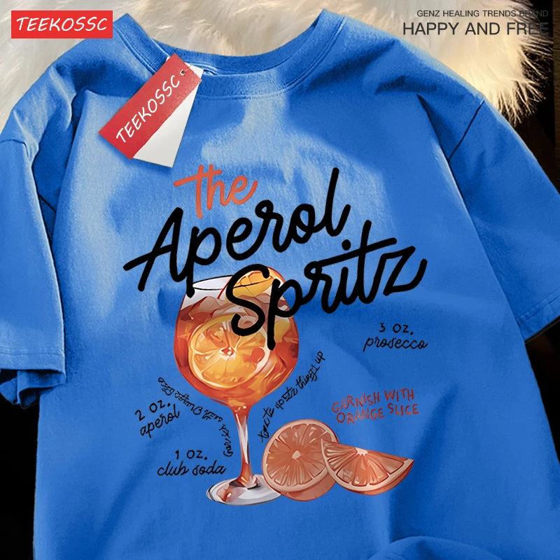 Iced Lemon Wine Beverage Print T Shirts Men Women Cute Crewneck Clothes Loose Summer T-Shirts Fashion Cotton Short Sleeve