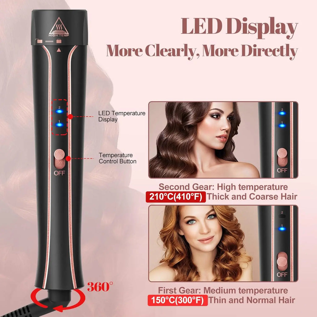 5 in 1 Hair Curlers Set with Curling Brush, 0.35”-1.25” Hair Curler Wand for Hairstyle and Heat Resistant Gloves and Hair Clip