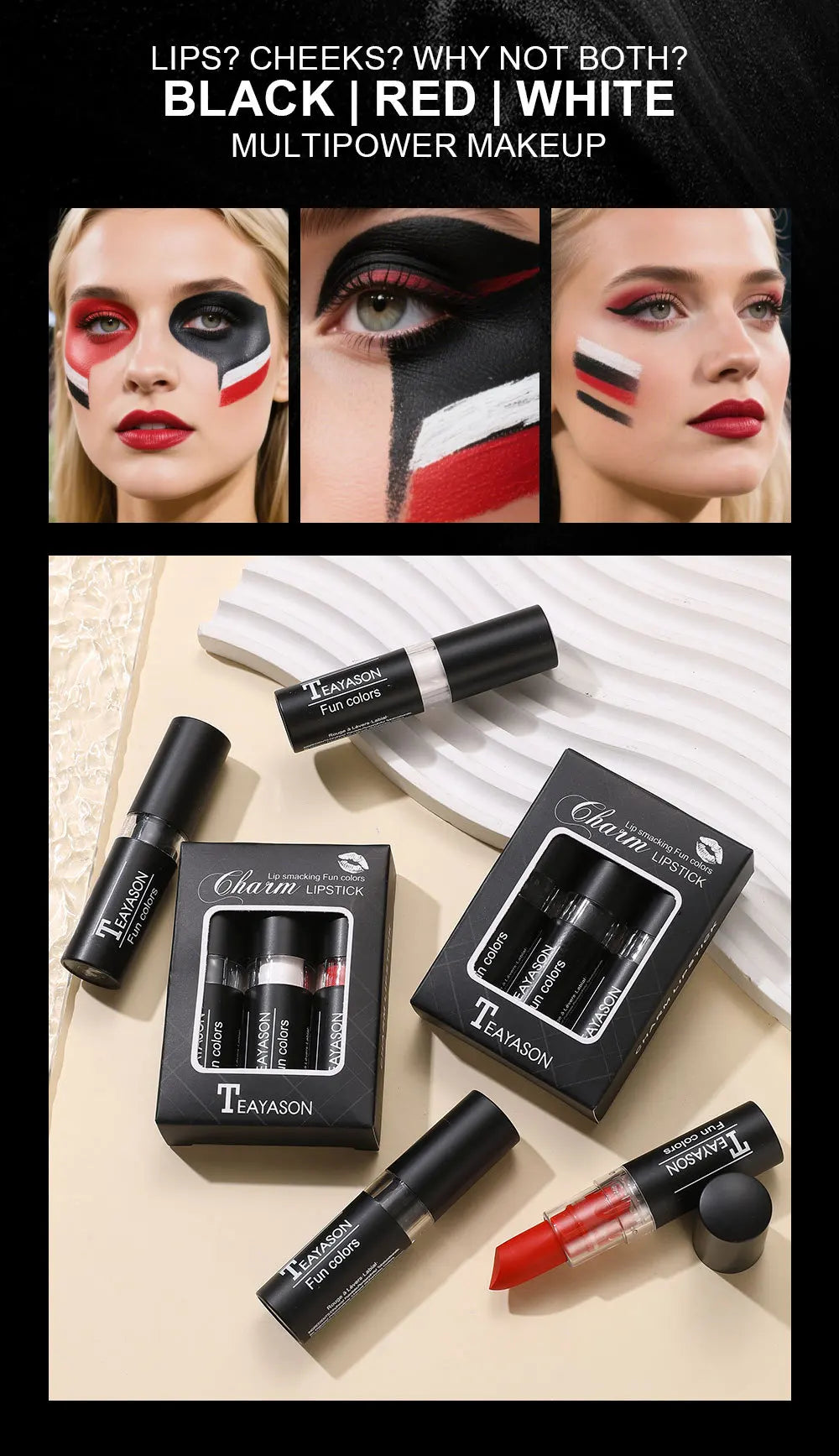 Matte Lipstick Velvet Finish Waterproof Long Lasting Non Transfer Dark Shades Black White Red Holiday Makeup