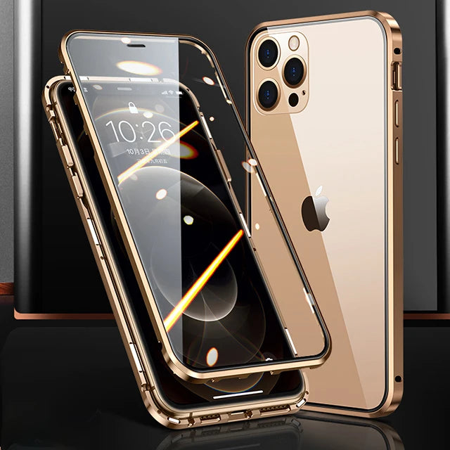 360°Full Protection Metal Magnetic Phone Case For IPhone 16 Pro Max 14 13 12 11 15 Pro Max X XS XR Plus Double-Sided Glass Cover