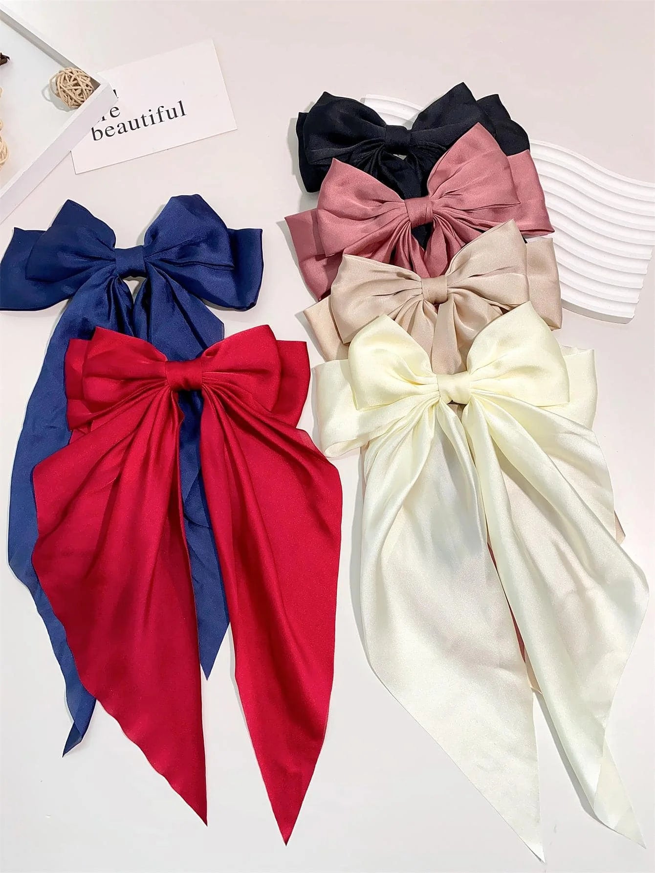 6 spring clip streamers bow hair clips for women