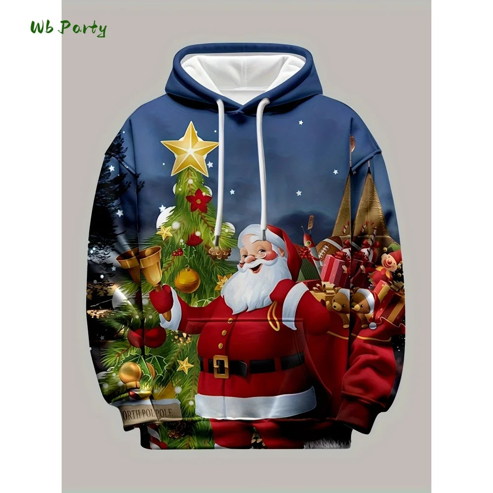 Fashion Men's Hooded Hoodies 3D Prints Christmas Theme Sweatshirt Drawstring Sportwear Long Sleeve Tops Casual Men's Sweatshirt