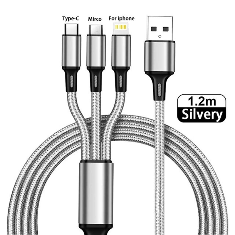 3in1 Data USB Cable for iPhone Fast Charger Charging Cable For Android phone type c xiaomi huawei Samsung Charger Wire For iPad