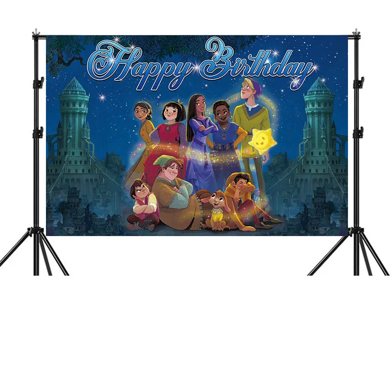 Cartoon Wish Birthday Party Decorations Asha Goat Balloons Disposable Tableware Plate Straw Napkin Princess Baby Shower Supplies