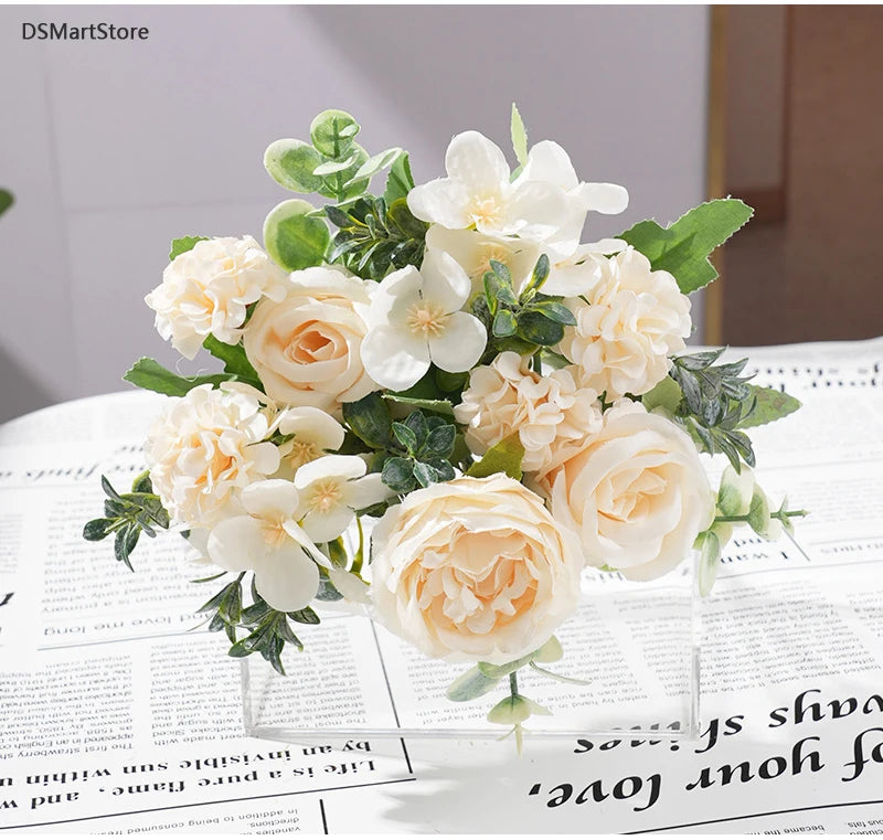 7 Heads Artificial Flowers Silk Peony Rose Hydrangea Bouquet Home Decorations Party Wedding Bride Fake Plants