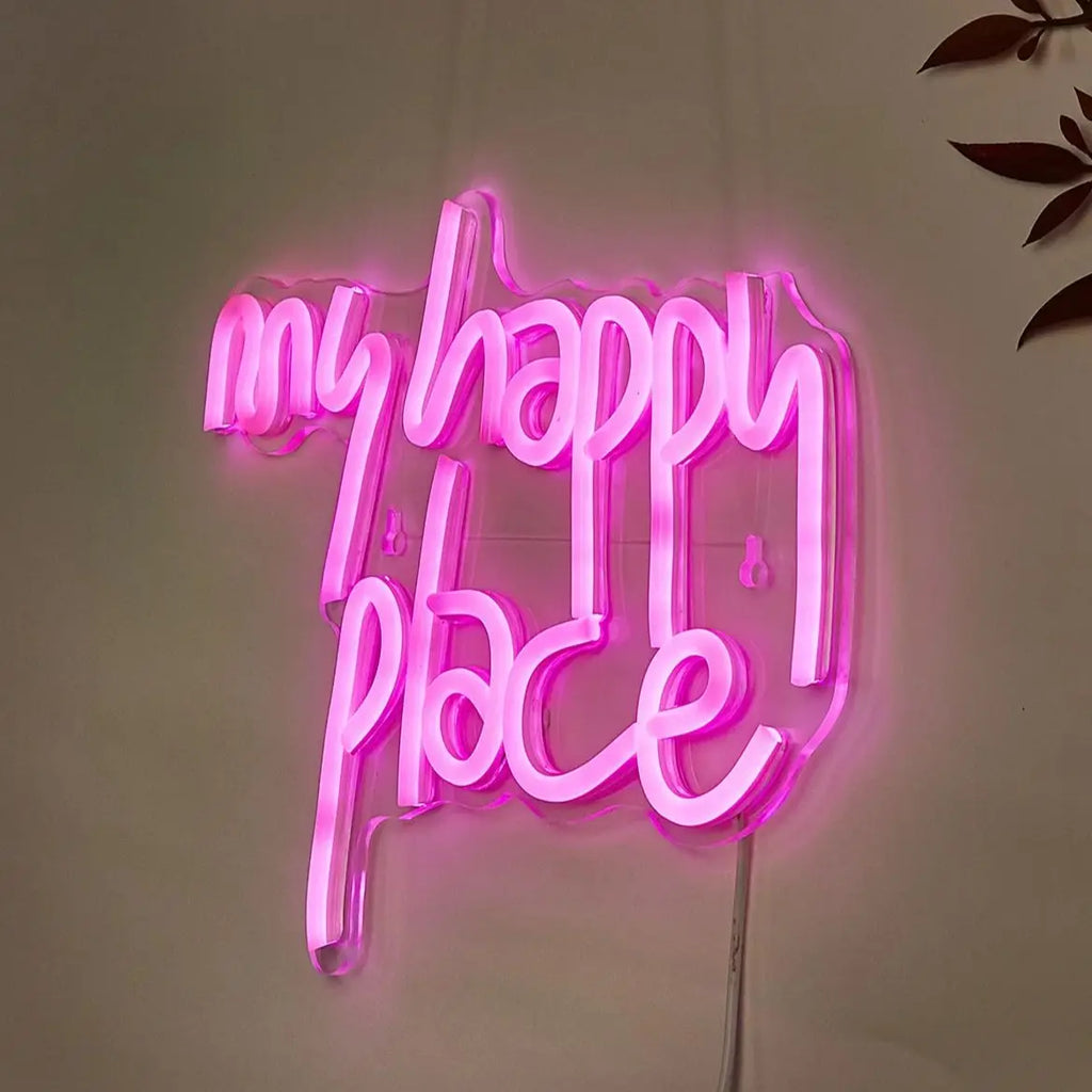 Chi-buy LED Neon My Happy Place USB Powered Neon Signs Night Light 3D Wall Art & Game Room Bedroom Party Decor Lamp Signs
