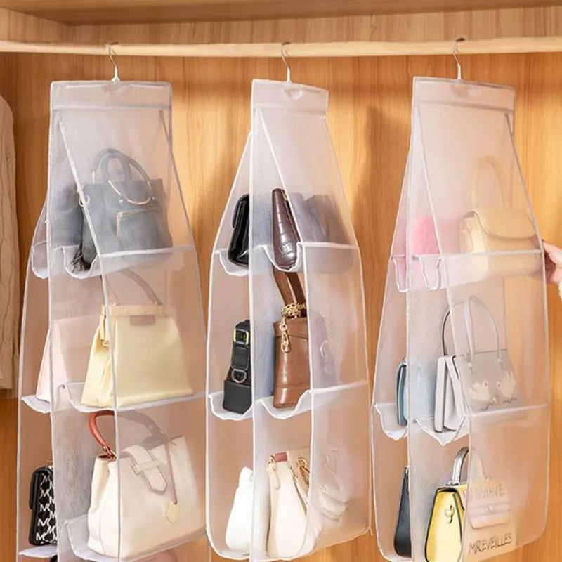 Double-Sided Hanging Bag Storage with Six Layers Transparent Bedroom Closet Organizer Dust Bag for Home Organization