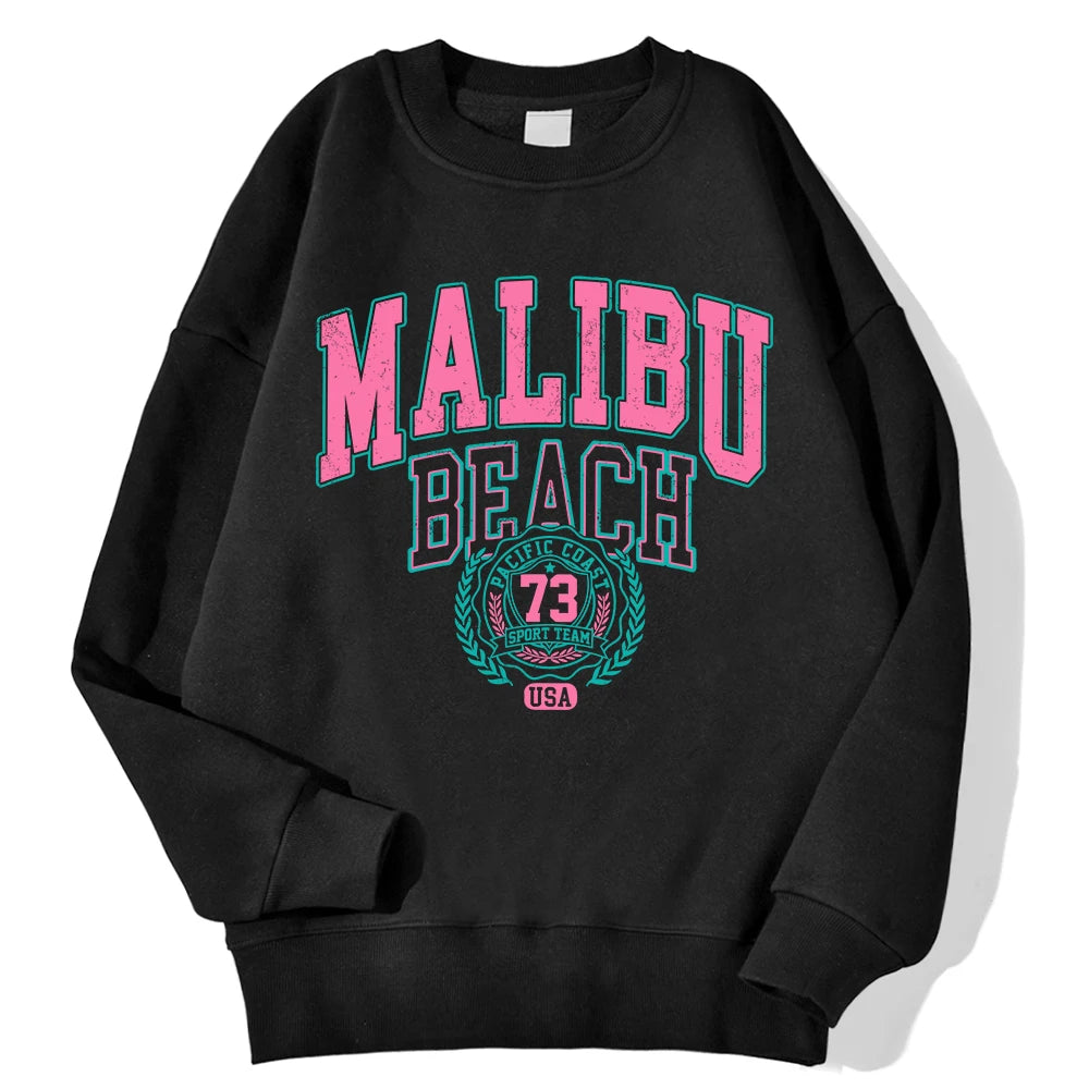 New York California Malibu Letter Sweatshirts Winter Women Casual Loose Hoodie Fleece Warm Crewneck Pullover Comfortable Clothes