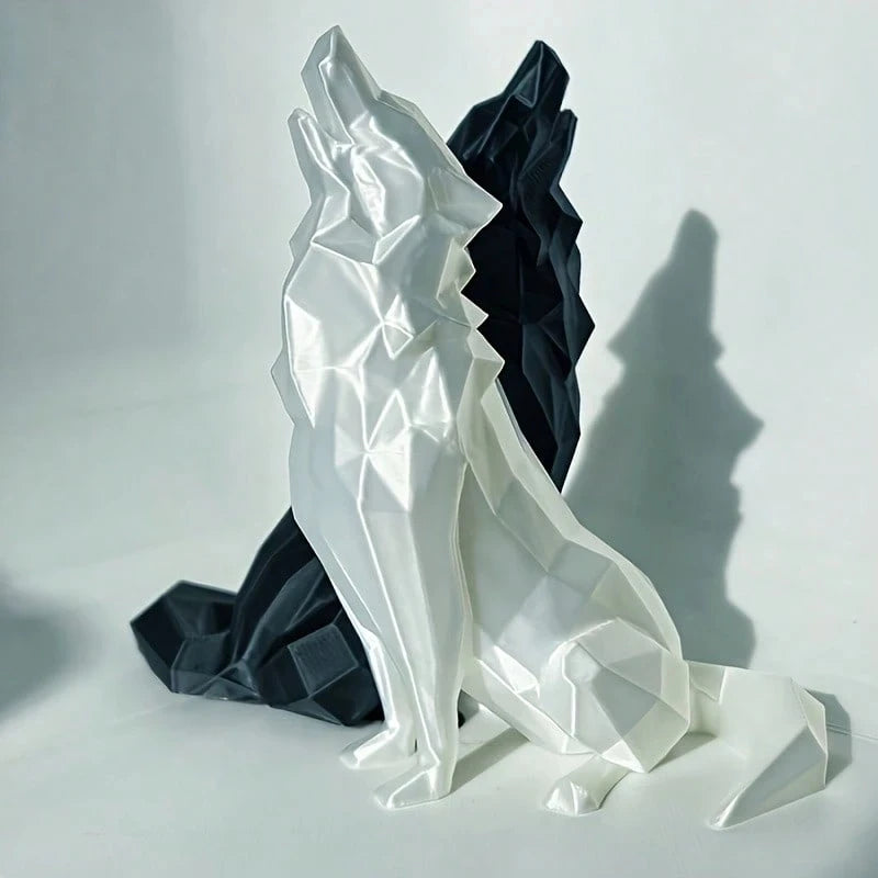 Modern Abstract Geometric Wolf Sculpture - 3D Printed Plastic Statue, For Home & Office Decor, Indoor & Outdoor Use