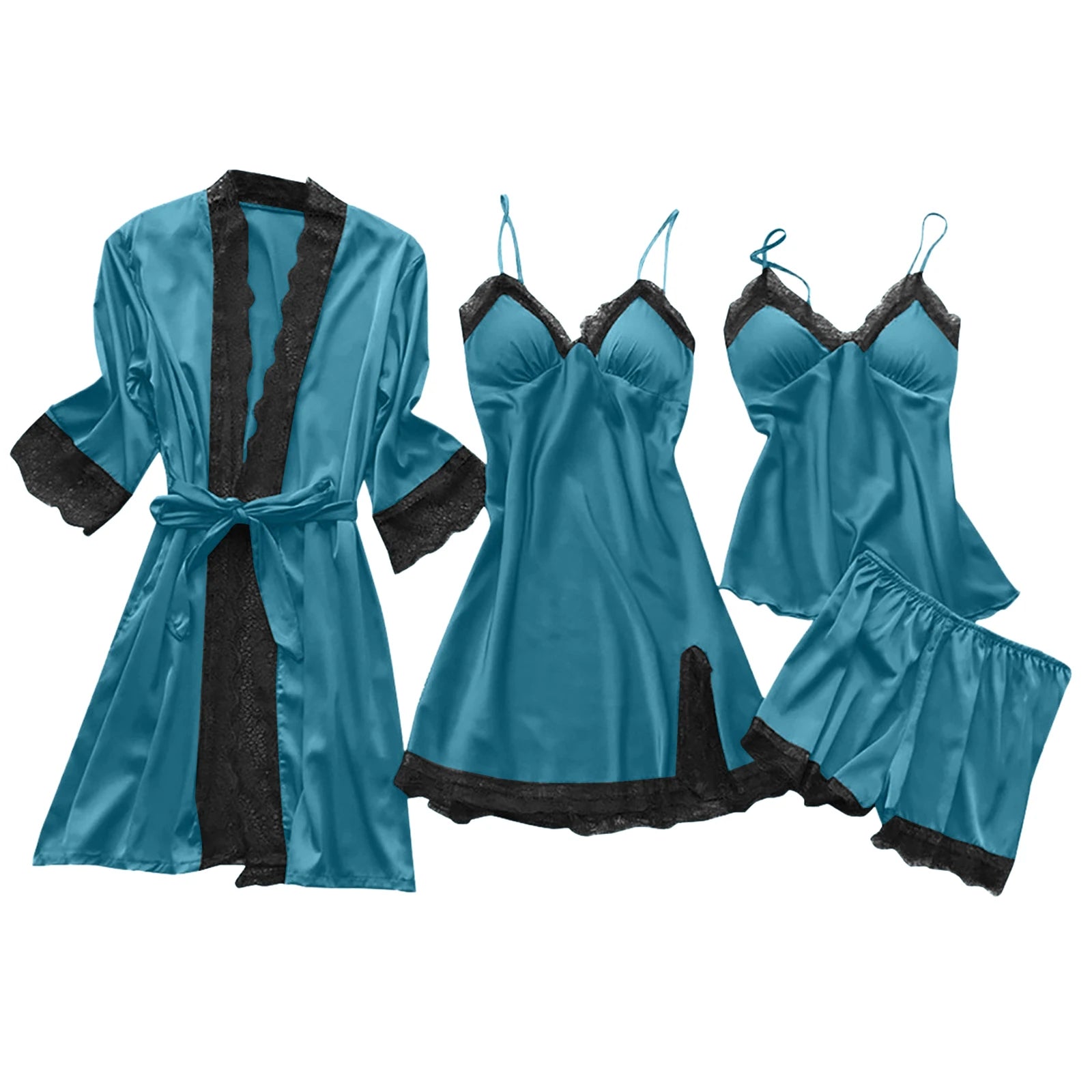 4-Piece Set Ladies' Sleepwear Sexy Sleepwear Women Suspender With Chest Cushion Nightgown Bathrobe Home Wear Women'S Pajamas