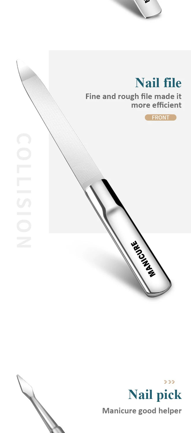 Manicure Set With Morandi Grey Top-Grade Full Grain Cow Leather Packaging Nail Clipper Kits Perfect Gift Friends Family