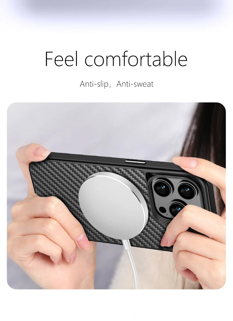 Wlons Magnetic Kevlar Aramid Fiber Cover For iPhone 16 15 14 13 Pro Max 16 15 14 Plus Anti-Drop Anti-Fingerprint Magsafe Case