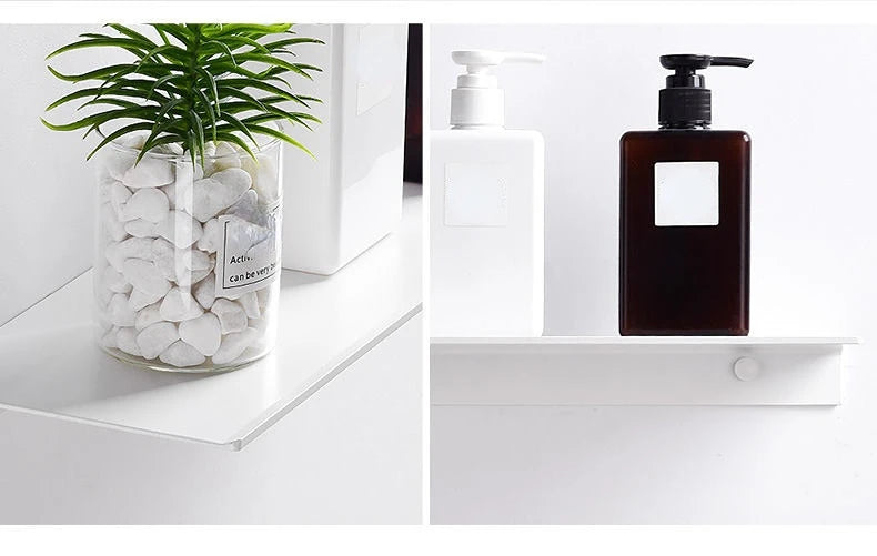 Small Shelf Without Drilling Shampoo Holder Bathroom Wall Floating White Shelves Stick Bath Organizer for Kitchen Accessories