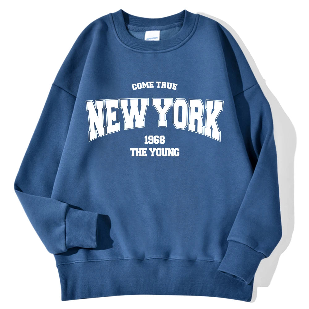 New York California Malibu Letter Sweatshirts Winter Women Casual Loose Hoodie Fleece Warm Crewneck Pullover Comfortable Clothes