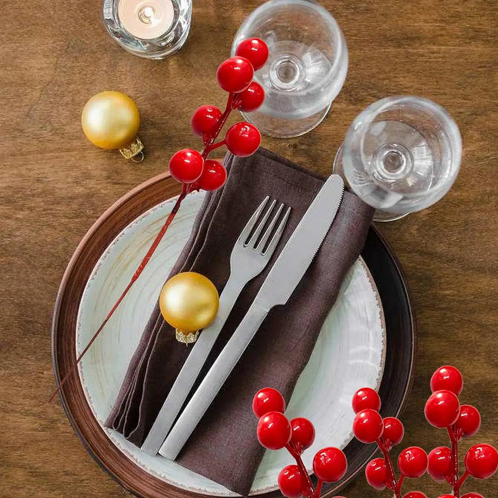 100/1pc Artificial Red Berry Stems Christmas Tree Holly Berries Branches DIY Xmas Wreath Table Ornaments New Year Party Decor