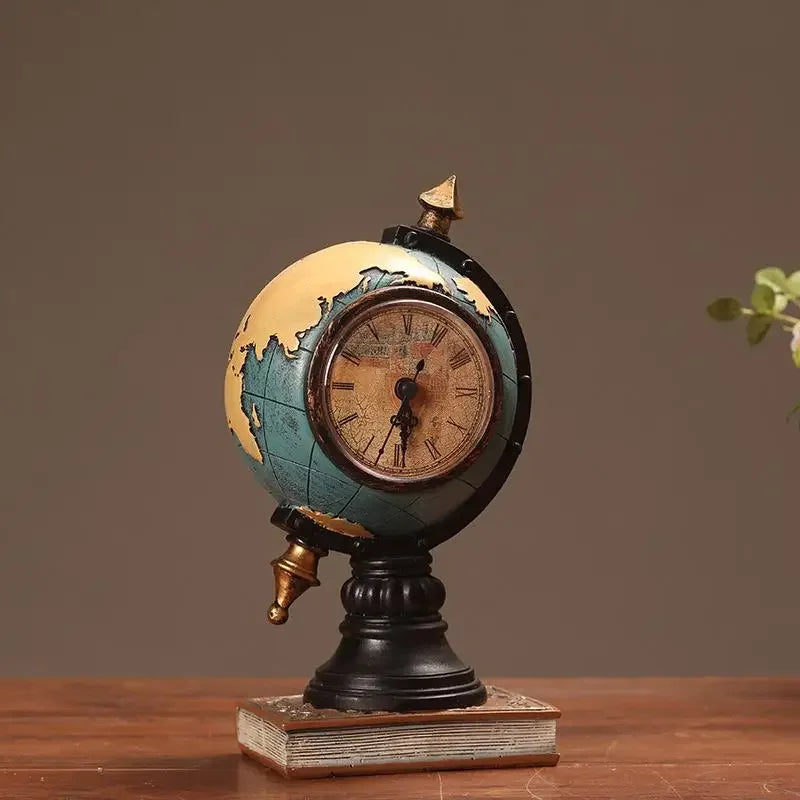 Desktop Ornament Vintage Clock Globe Table Decoration Tabletop Ornament