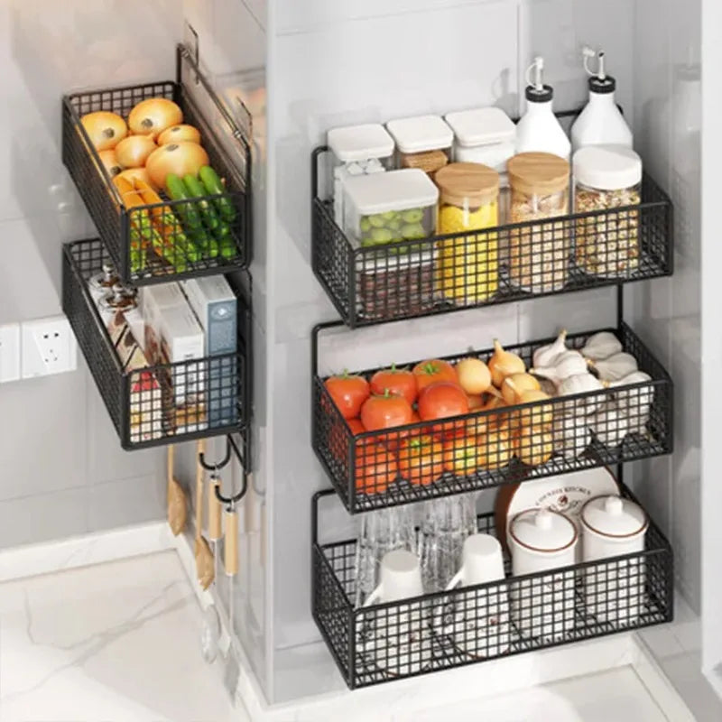 Kitchen Wall Shelf No Punch Easy Installation Drainer Basket Storage Rack Multifunctional Spice and Vegetable Storage Rack