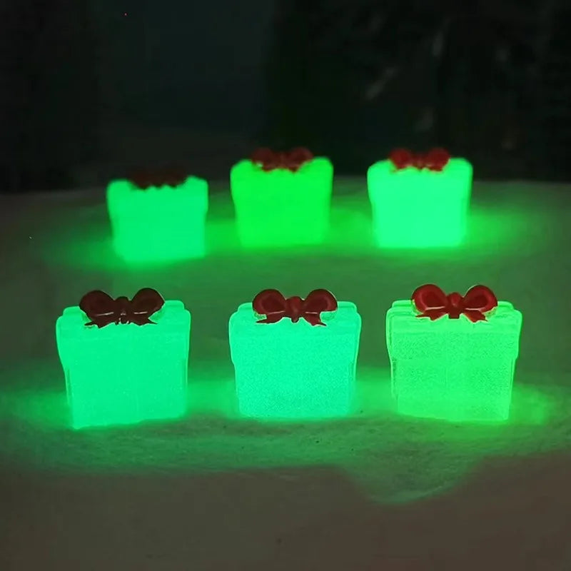 Christmas Luminous Gift Box Figurines DIY Decoration Micro Landscape Xmas Creative Luminous Small Figurines & Miniatures