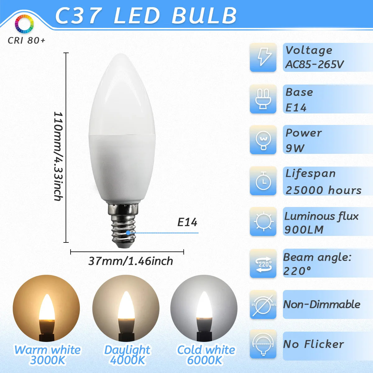 10PCS 3W 6W 9W LED Candle Bulb E14 LED Lamp Indoor Warm Cold White Light AC 220V 240V Led Light Bulb Home Decor Chandelier