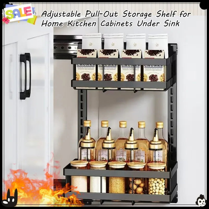 Large-Capacity Pull-Out Storage Cabinet for Home Kitchens Adjustable Under-Sink Storage Shelf with Sliding Mechanism