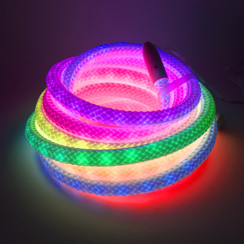 360 Glow Round RGB Neon LED Woven Strip Light 24key Bluetooth APP Remote Control 5V USB WS2812B Music Sync Waterproof Rope Decor
