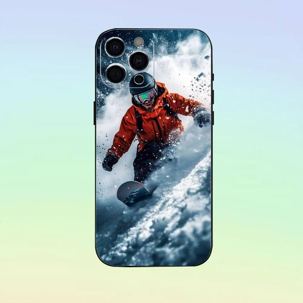 Skiing Snow Snowboard Ski Phone Case Silicone Soft For IPhone 17 16 15 14 13 12 11 Black Soft Silicone case