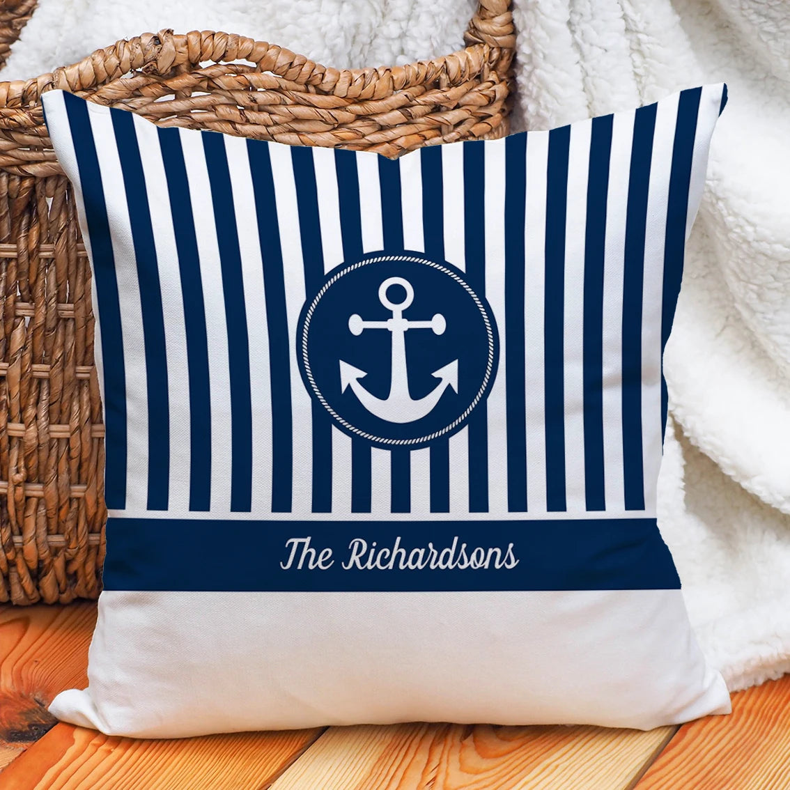 Custom Nautical Anchor Pillow Covers Personalized Boat Name Decorative Throw Pillowcases for Home Sofa Yacht Beach House Decor