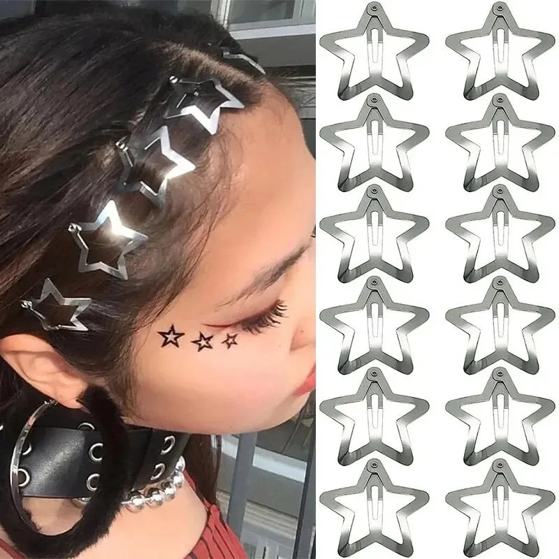 2-100Pcs Star Hair Clips for Girls Filigree Star Metal Snap Clip Hairpins Barrettes Fahsion Bobby Pin Headwear Accessories