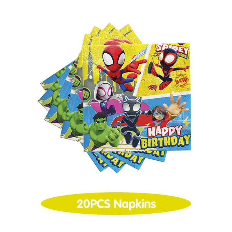Spidey And His Amazing Friends Birthday Decoration Tableware Supplies Party Paper Cups Plates Tablecloth Banner Balloons For Kid