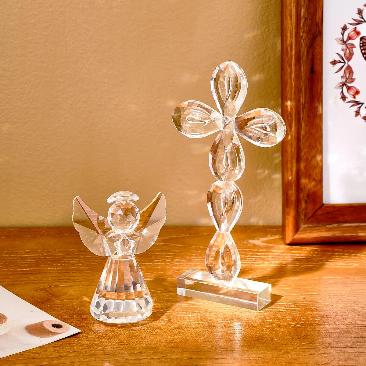 1PC Love Angel and Cross Prism Shaped Glass Crafts, Window Sills Sun Catcher Ornament Prism Light Catching Decorative Crafts