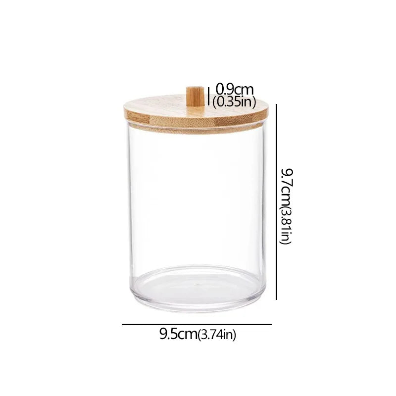 Acrylic Storage Box Bathroom Jar Makeup Organizer Cotton Round Pad Holder Cotton Holder Dispenser with Bamboo Lid Clear Plastic