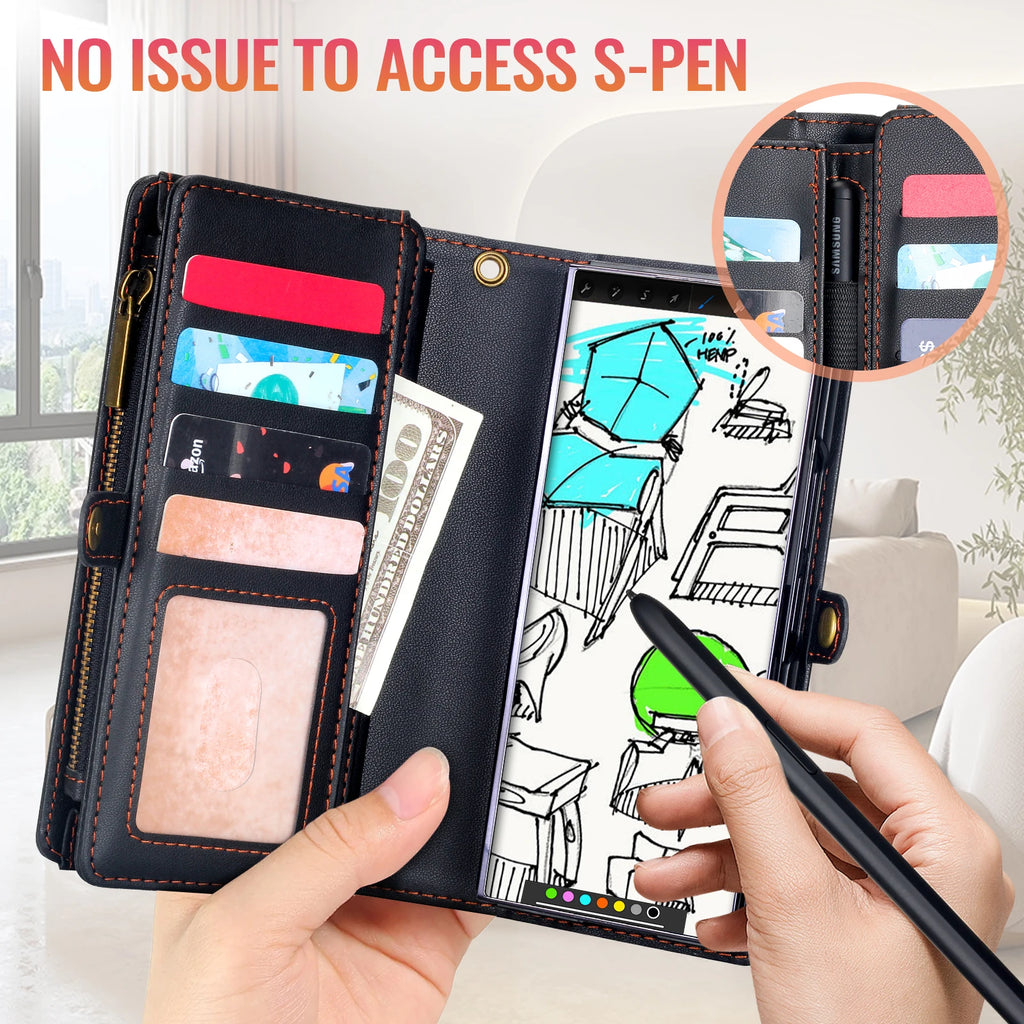 Multifunctional Leather Case for Samsung Galaxy Z Fold 5 4 3 Fold5 Fold4 Fold3 5G Phone Bags Cover Pen&Card Slots Wallet Holster