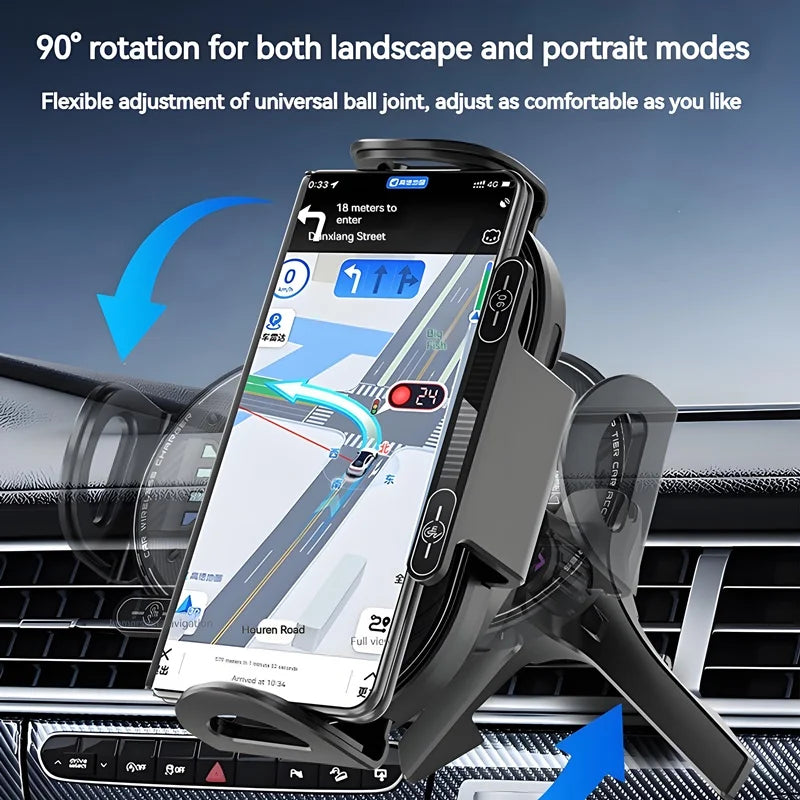 15W Universal Car Phone Wireless Charger Holder 90° Rotation Mount for Samsung Galaxy Fold 6 5 4 3 Z Flip S25 S24 Iphone 17 16