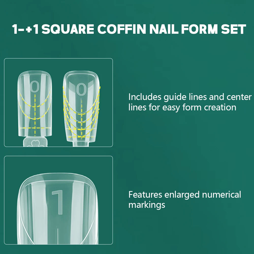 Nailpop 150pcs Dual Nail Forms Square Coffin Reusable Extension Molds Gel Builder Tips 15 Sizes Double Ended Pro Salon Nail Art