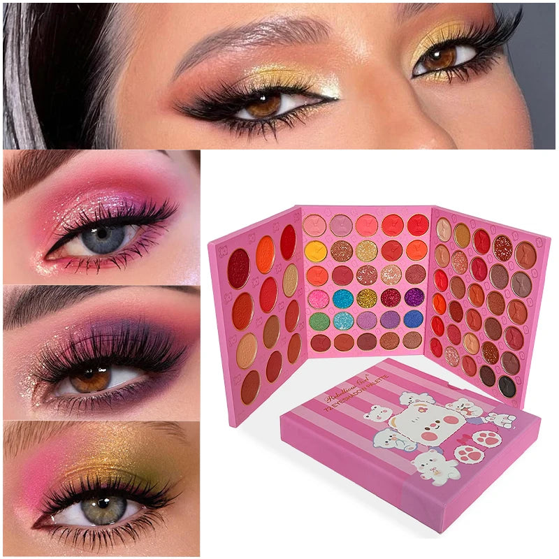 72-Color Pink Eyeshadow Palette Color Board Shimmer Matte Nude Natural All In One, Carnival Mardi Gras Christmas Masquerade