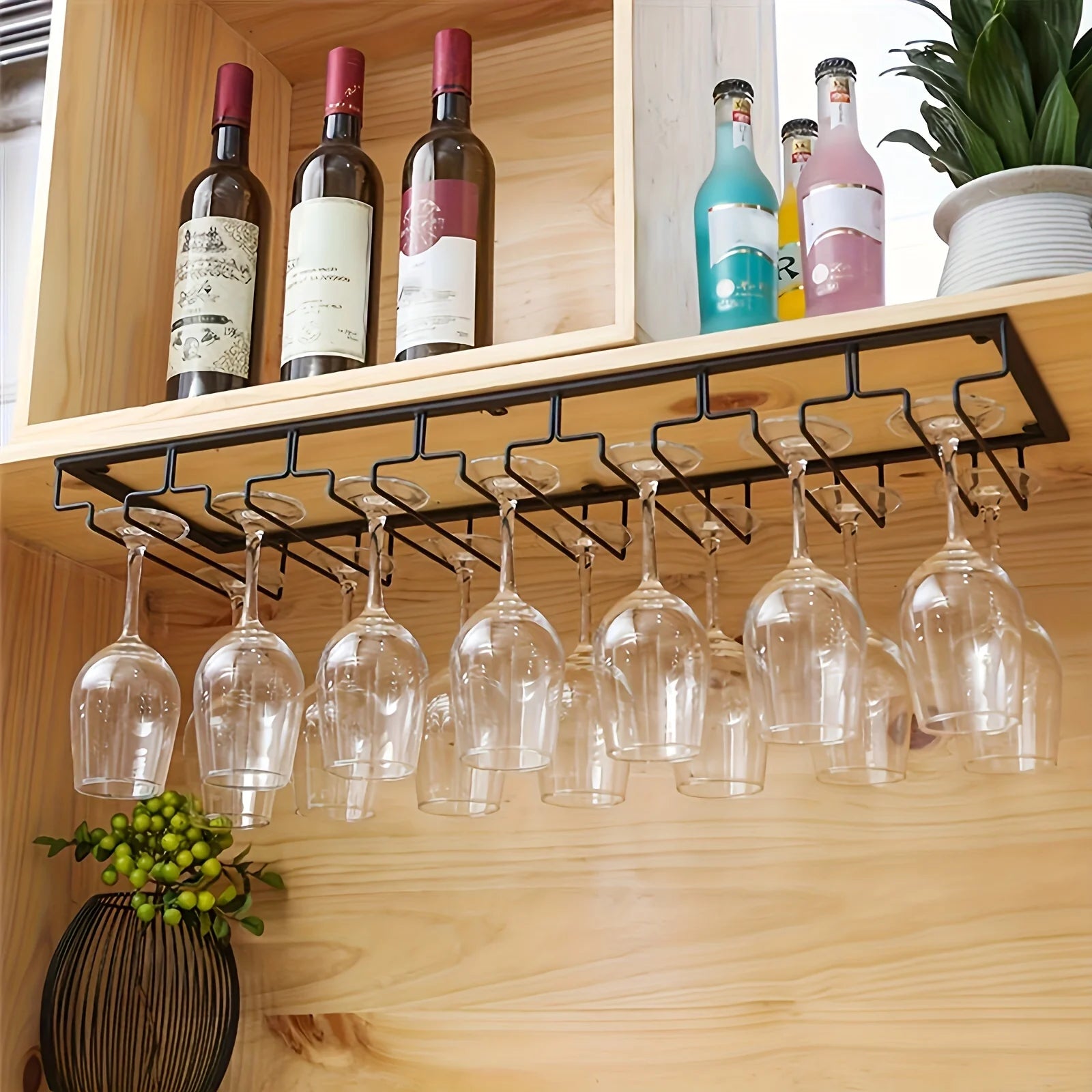 Stemware Rack Household Wall-mounted Wine Glasses Rack Under Cabinet Stemware Rack for Cabinet Kitchen Organizers Storage