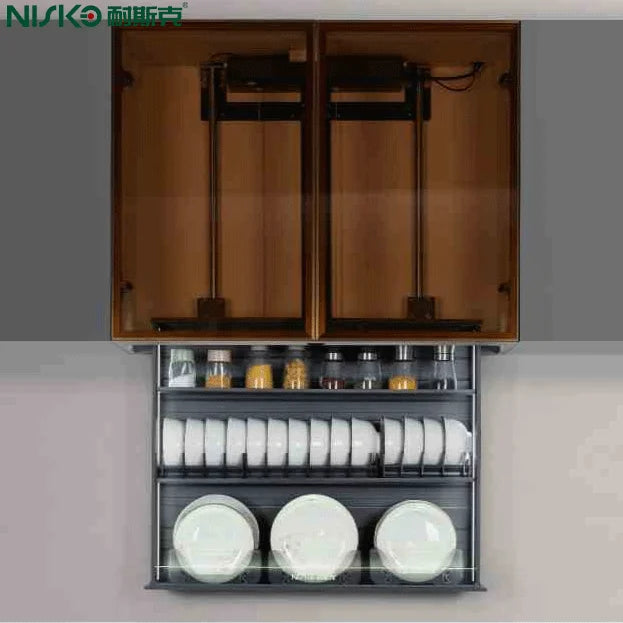 Kitchen Cabinet Basket Space Savings Pull Down Elevator Dish Rack Storage Bowl Rack Electric Down And Up Touch And Voice Control