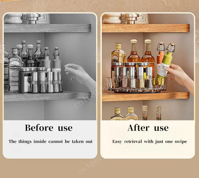 360 Rotating Tray Spice Rack Pantry Cabinet Turntable With Base Storage Bin Kitchen Organizer For Seasoning Cosmetic Storage Box