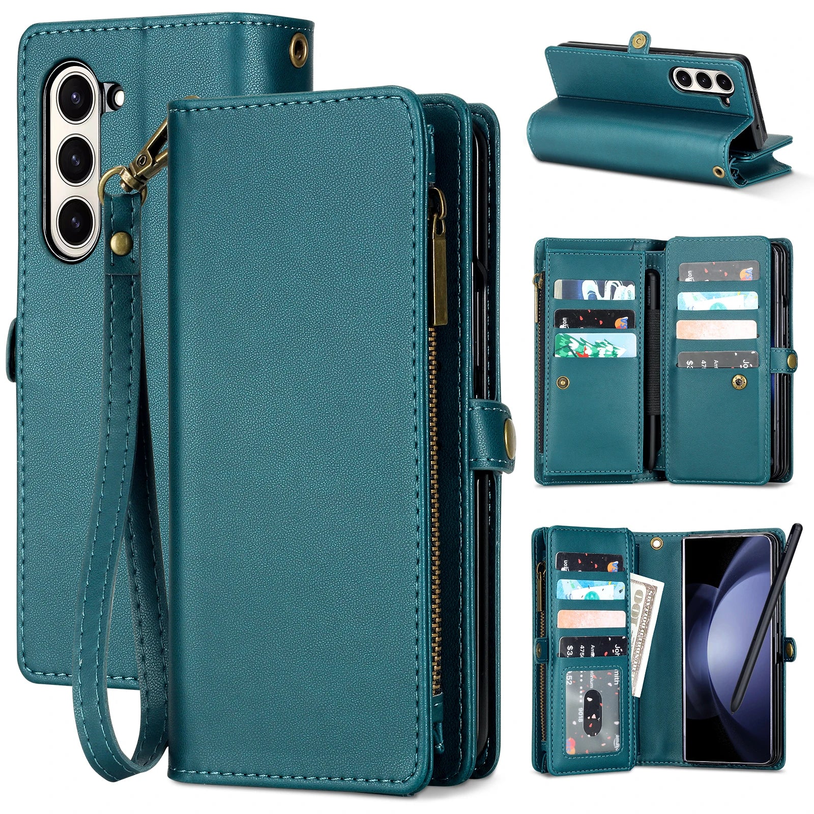 Multifunctional Leather Case for Samsung Galaxy Z Fold 5 4 3 Fold5 Fold4 Fold3 5G Phone Bags Cover Pen&Card Slots Wallet Holster