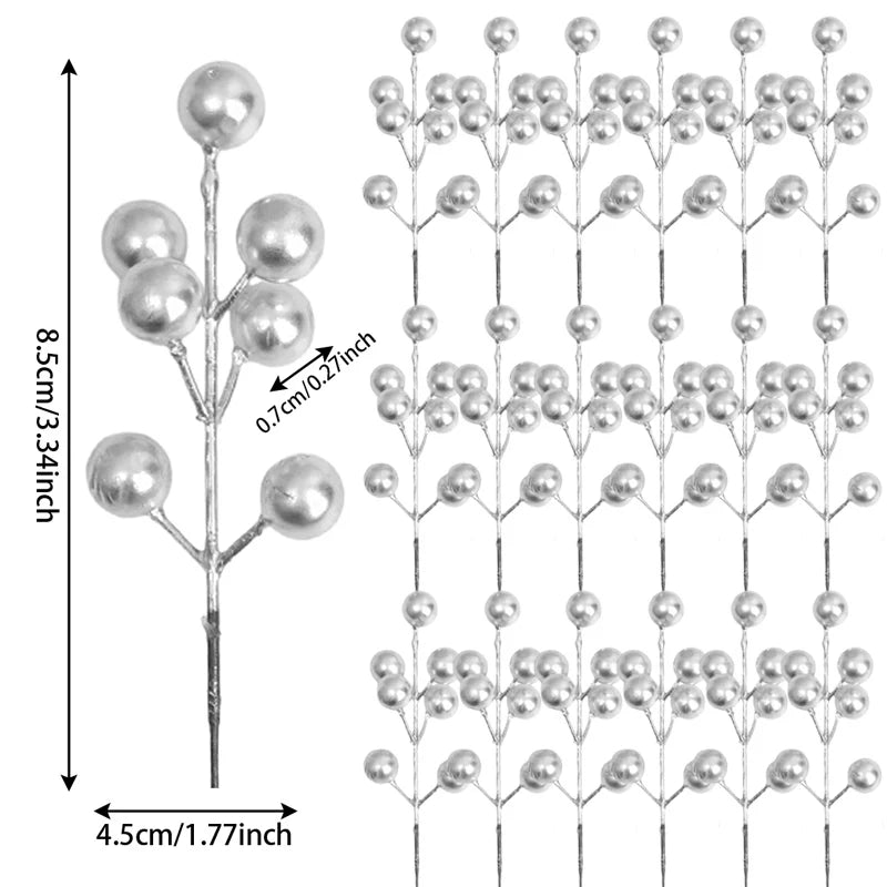 100/1pc Artificial Red Berry Stems Christmas Tree Holly Berries Branches DIY Xmas Wreath Table Ornaments New Year Party Decor