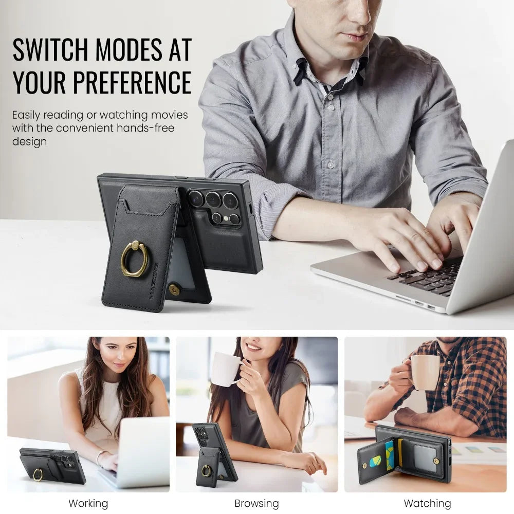 2-in-1 Detachable Magnetic Wallet with Card Holder Phone Case for Samsung Galaxy S25 Edge S24 Plus S23 Ultra  Ring Leather Cover