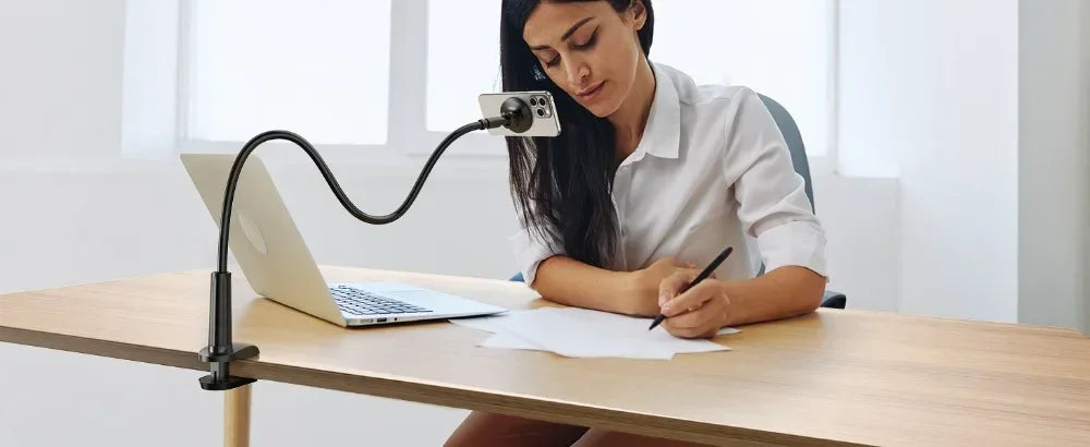 Magnetic Mobile Phone Stand Gooseneck Office Home 360° Rotation Bed Table Foldable Holder with Metal Rings for iPhone 16 15 14