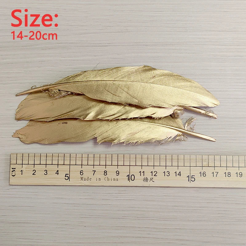 48pcs Goose Gold Feathers For Crafts Bulk Long Hats Vases Pictures House Salon Wedding Bus 14-20cm Carnival Plumas Easter Flower