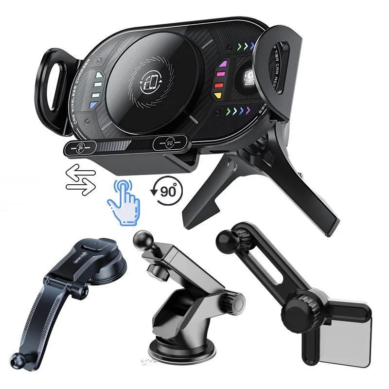 15W Universal Car Phone Wireless Charger Holder 90° Rotation Mount for Samsung Galaxy Fold 6 5 4 3 Z Flip S25 S24 Iphone 17 16
